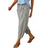 Cotton Casual Capri for Women Elastic High Waisted Loose Lantern Tapered Harem Pants with Pockets Light Gray view 1