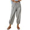 Cotton Casual Capri for Women Elastic High Waisted Loose Lantern Tapered Harem Pants with Pockets Light Gray view 2