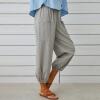 Cotton Casual Capri for Women Elastic High Waisted Loose Lantern Tapered Harem Pants with Pockets Light Gray view 3