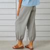 Cotton Casual Capri for Women Elastic High Waisted Loose Lantern Tapered Harem Pants with Pockets Light Gray view 4
