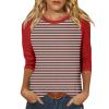 3/4 Sleeve Tops for Women Raglan Contrast Striped Crew Neck Tshirts Dressy Casual Layering Summer Blouses Classy Loose Tunics or Tops to Wear with Leggings Trending Womens Clothes 2025 Vermilion view 1