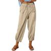 Cotton Casual Capri for Women Elastic High Waisted Loose Lantern Tapered Harem Pants with Pockets Khaki view 2