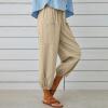 Cotton Casual Capri for Women Elastic High Waisted Loose Lantern Tapered Harem Pants with Pockets Khaki view 3