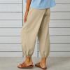 Cotton Casual Capri for Women Elastic High Waisted Loose Lantern Tapered Harem Pants with Pockets Khaki view 4