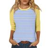 3/4 Sleeve Tops for Women Spring Contrast Crewneck Striped Raglan Shirts Dressy Casual Layering Cute Blouses Ethnic Three Quarter Sleeve Beach Country Tunic Tops to Wear with Leggings 2025 White view 1