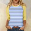 3/4 Sleeve Tops for Women Spring Contrast Crewneck Striped Raglan Shirts Dressy Casual Layering Cute Blouses Ethnic Three Quarter Sleeve Beach Country Tunic Tops to Wear with Leggings 2025 White view 2