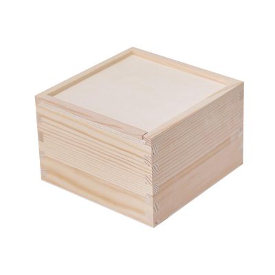 DYNWAVE Wooden Storage Box Wedding Candy Box with Slide Lid Organizer Rustic Decorative Keepsake Trinket Box Gift Box for DIY Lovers, 12x12x8cm