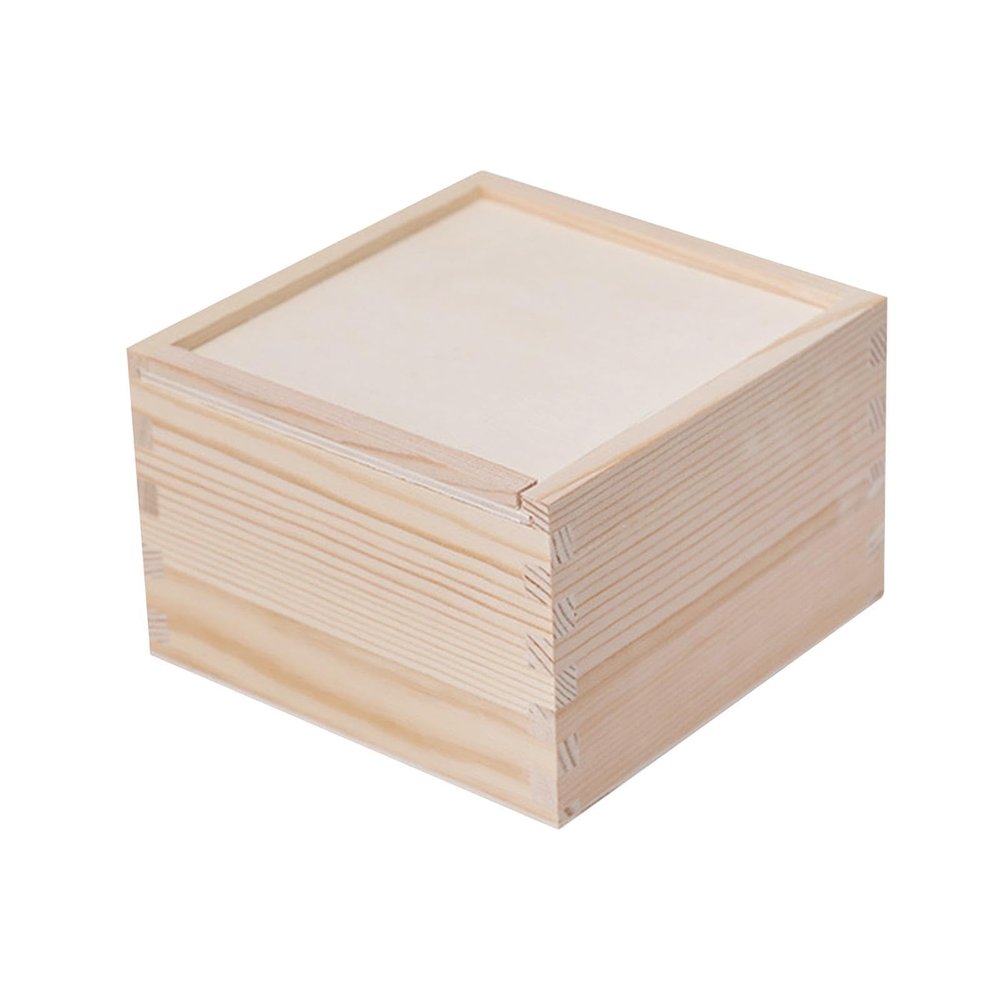 DYNWAVE Wooden Storage Box Wedding Candy Box with Slide Lid Organizer Rustic Decorative Keepsake Trinket Box Gift Box for DIY Lovers, 12x12x8cm
