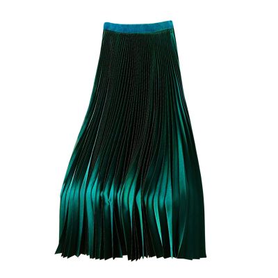 Akklian Pleated Midi Skirts for Women High Waisted A-Line Satin Skirts Chiffon Flare Casual Skirt 2024 Plus Size Midi Dress Green