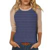 3/4 Length Sleeve Womens Tops Raglan Contrast Striped Crew Neck Tshirts Dressy Casual Layering Summer Blouses Three Quarter Length Sleeve Fashion Elegant Long Tunic Tops with Leggings 2025 Royal Blue view 1