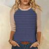 3/4 Length Sleeve Womens Tops Raglan Contrast Striped Crew Neck Tshirts Dressy Casual Layering Summer Blouses Three Quarter Length Sleeve Fashion Elegant Long Tunic Tops with Leggings 2025 Royal Blue view 2
