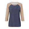 3/4 Length Sleeve Womens Tops Raglan Contrast Striped Crew Neck Tshirts Dressy Casual Layering Summer Blouses Three Quarter Length Sleeve Fashion Elegant Long Tunic Tops with Leggings 2025 Royal Blue view 3