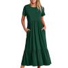Akklian Women Summer Casual Short Sleeve Crewneck Swing Sundress Flowy Tiered Maxi Dress with Pockets Beach Dresser for Women Green view 2