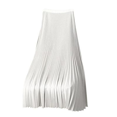 Akklian Pleated Midi Skirts for Women High Waisted A-Line Satin Skirts Chiffon Flare Casual Skirt 2024 Plus Size Midi Dress White