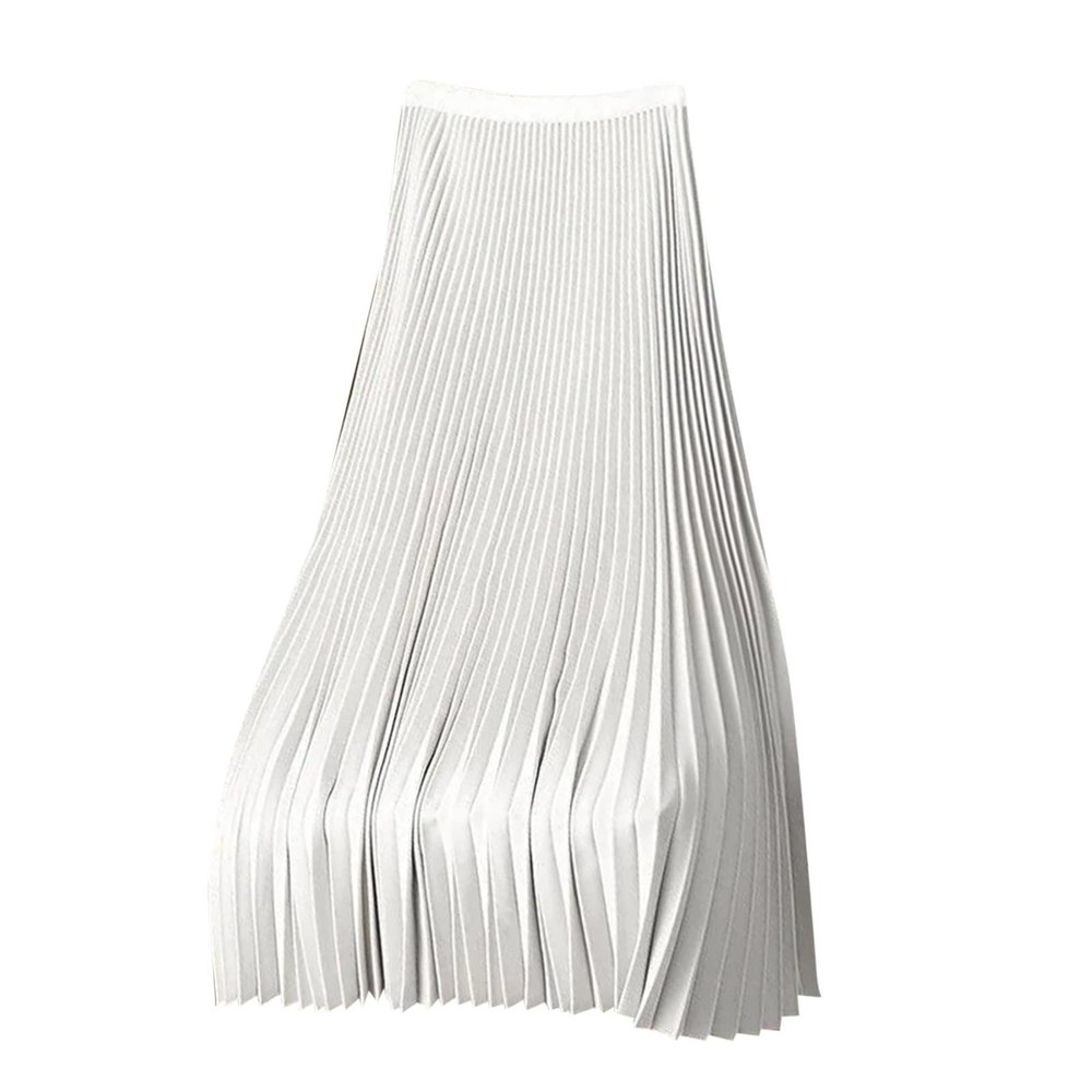 Akklian Pleated Midi Skirts for Women High Waisted A-Line Satin Skirts Chiffon Flare Casual Skirt 2024 Plus Size Midi Dress White