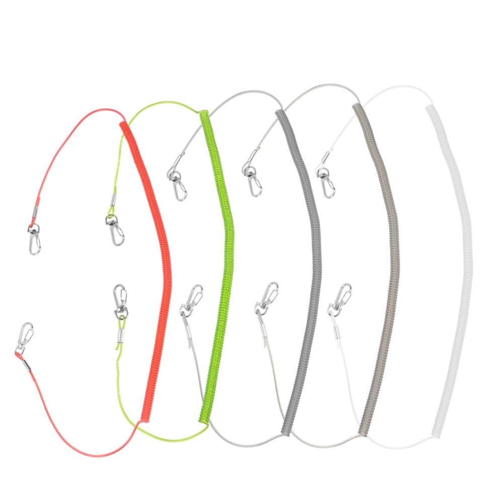 SUPVOX 5pcs Fishing Pole Lanyard Steel Wire Elastic Ropes for Fishing Retractable Lanyard Spring Rope Keychain Random Color