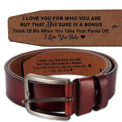 CHARM GLOBAL Fun Gift For Him, Personalized Leather Belts, LB63 (Brown, M)