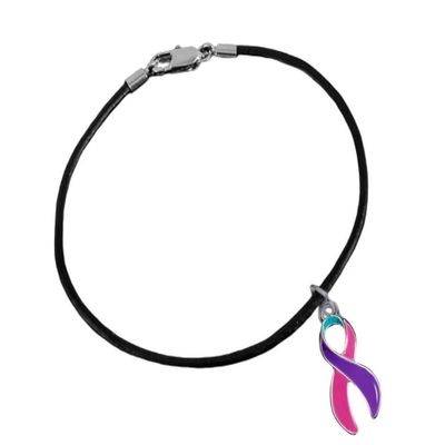 10 Pack Pink & Purple & Teal Ribbon Black Cord Bracelets  Thyroid Cancer Awareness Perfect for Fundraising and Gift-Giving Pink & Purple & Teal Black cord bracelets