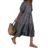 chouyatou Women's Retro Lantern Puff Sleeve Plaid Dress Gingham Swing Tiered Midi Long Dress (Small, Plaid Black) view 1