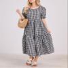 chouyatou Women's Retro Lantern Puff Sleeve Plaid Dress Gingham Swing Tiered Midi Long Dress (Small, Plaid Black) view 4