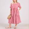 chouyatou Women's Retro Lantern Puff Sleeve Plaid Dress Gingham Swing Tiered Midi Long Dress (X-Large, Plaid Red) view 3