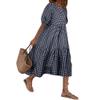 chouyatou Women's Retro Lantern Puff Sleeve Plaid Dress Gingham Swing Tiered Midi Long Dress (Large, Plaid Navy) view 1