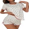 codcm Women's Fruit Pajama Set Cute Cherry Print Short Sleeve T Shirt and Shorts 2 Piece Outfits(White,Small) view 1
