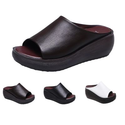 GERRIT 2024 SummerOrthopedic Sandals Comfortable Orthotic Leather Wedges Slides Dressy Platform Heel Arch Support Slip Sandals (Brown,8.5)