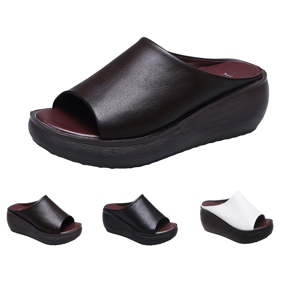 GERRIT 2024 SummerOrthopedic Sandals Comfortable Orthotic Leather Wedges Slides Dressy Platform Heel Arch Support Slip Sandals (Brown,8.5)