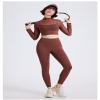 Womens Long Sleeve Crop Tops with Built in Bra Mesh Sports Bra Sheer Mock Neck Padded Workout Cropped Yoga Shirts (Coffee,M,Medium,Regular,Regular) view 3