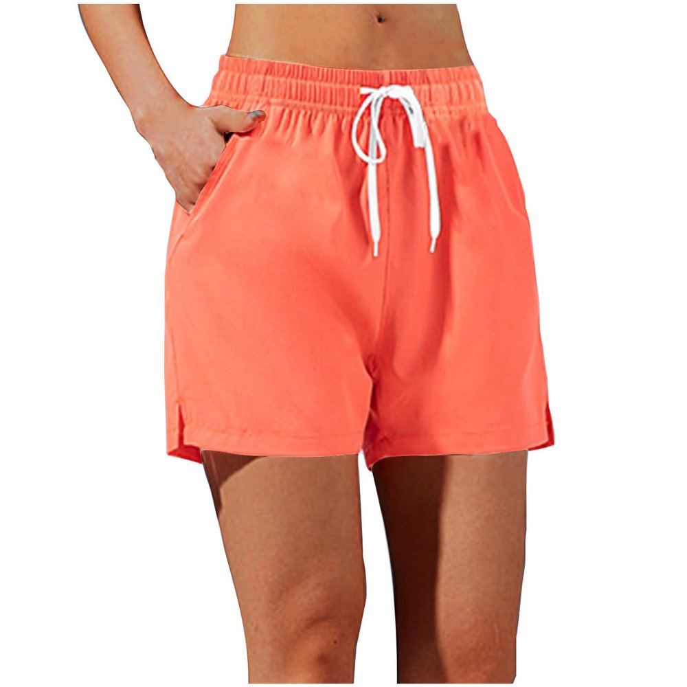 Lmdudan Women Casual Shorts Solid Elastic Waist Drawstring Shorts Lightweight Summer Beach Short Lounge Pants with Pockets Orange