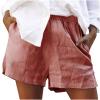 Plus Size Shorts for Women Cotton Linen Lounge Shorts Fashion Solid Elastic Waist Straight Leg Shorts with Pockets Pink view 1