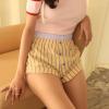 Women's Summer Casual Shorts Striped Print Elastic Waist Lounge Shorts High Waist Straight Leg Shorts with Pockets Purple view 2