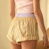 Women's Summer Casual Shorts Striped Print Elastic Waist Lounge Shorts High Waist Straight Leg Shorts with Pockets Purple view 3