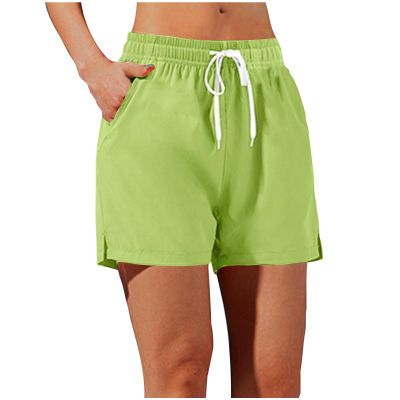 Lmdudan Women Casual Shorts Solid Elastic Waist Drawstring Shorts Lightweight Summer Beach Short Lounge Pants with Pockets Green
