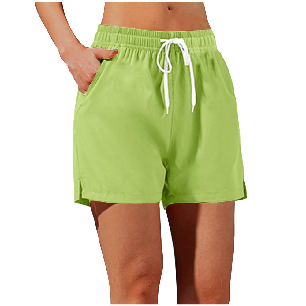 Lmdudan Women Casual Shorts Solid Elastic Waist Drawstring Shorts Lightweight Summer Beach Short Lounge Pants with Pockets Green