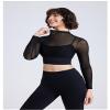 Womens Long Sleeve Crop Tops with Built in Bra Mesh Sports Bra Sheer Mock Neck Padded Workout Cropped Yoga Shirts (Black,S,Small,Regular,Regular) view 2