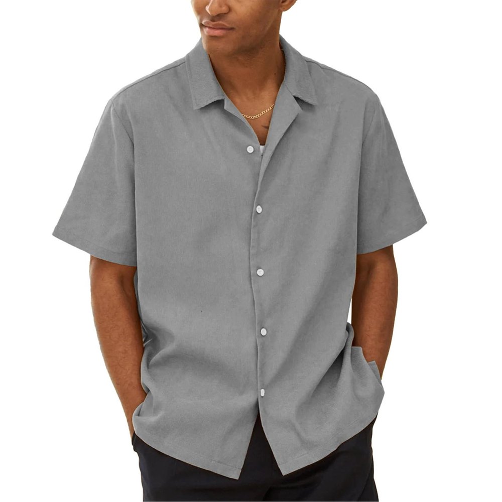 RTRDE Summer Shirts, Hawaiian Beach Short Sleeves Solid Color Dress Shirts Button Down Men Casual Man Clothes (M, Gray)