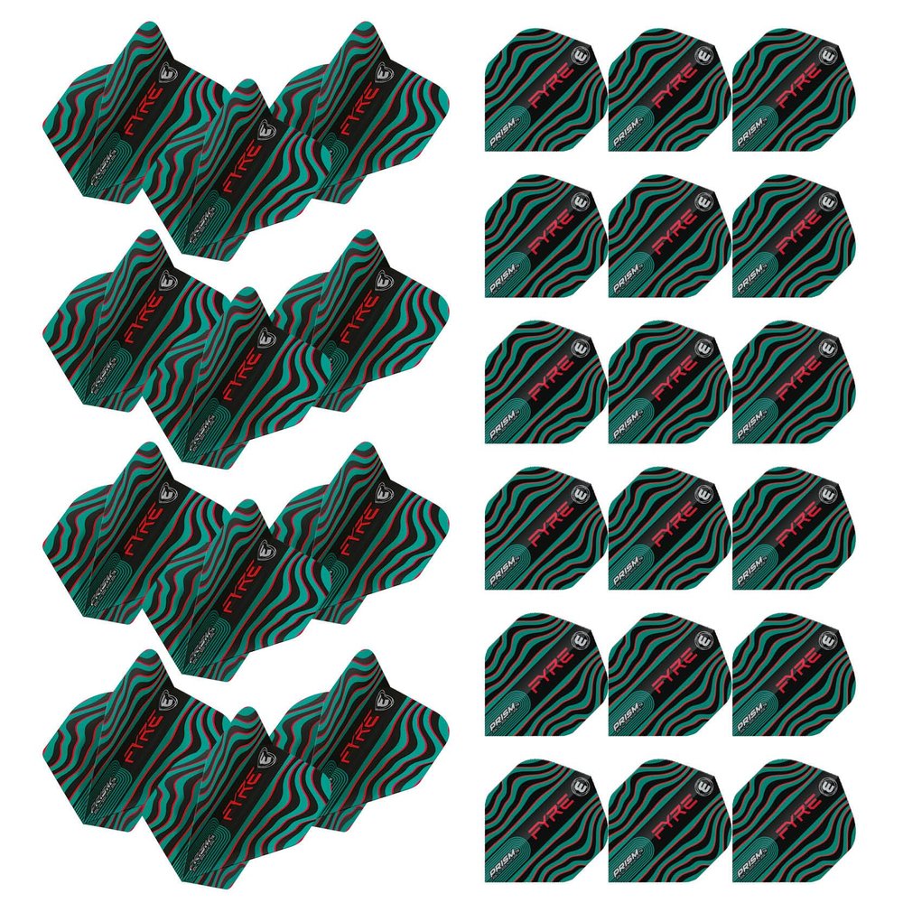 Winmau Prism Alpha Fyre Black, Turquoise and Red Dart Flights - 10 Sets per Pack (30 Dart Flights in Total)