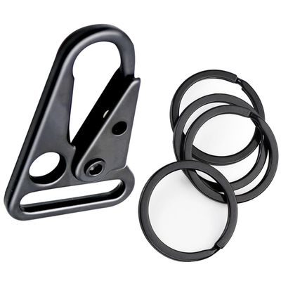 12 Pieces 1 Inch Enlarged Mouth Clip Sling Clasp Hook for Keychain Snap Hooks Outdoor Bag Backpack Tactical Carabiners ((Sling Clip + Key Ring) 1" Black (12-Pack))