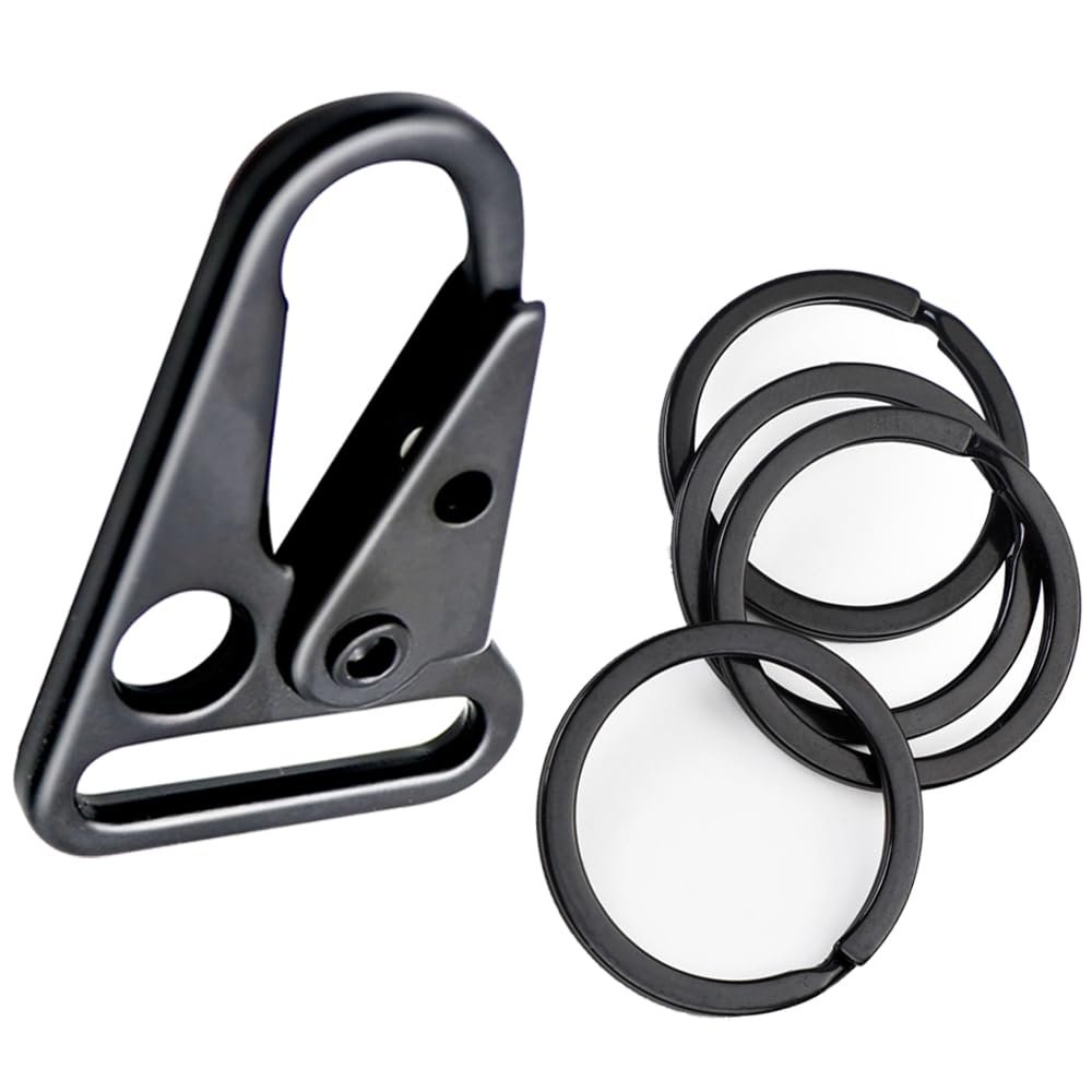 12 Pieces 1 Inch Enlarged Mouth Clip Sling Clasp Hook for Keychain Snap Hooks Outdoor Bag Backpack Tactical Carabiners ((Sling Clip + Key Ring) 1" Black (12-Pack))