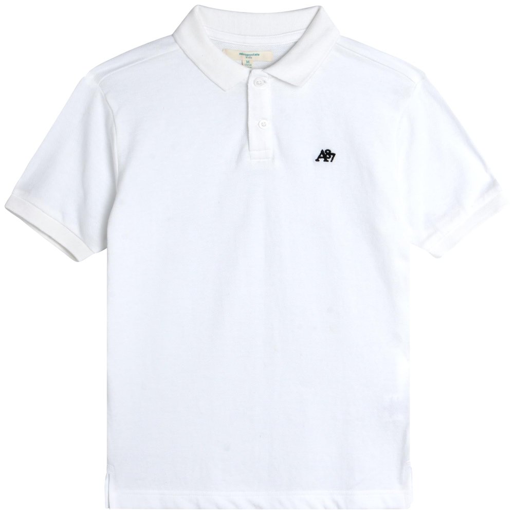 AEROPOSTALE Boys Polo Shirt - Soft Cotton Stretch Classic Fit Athletic Short Sleeve Collared Golf Polo Shirt for Boys, Size 14-16, White