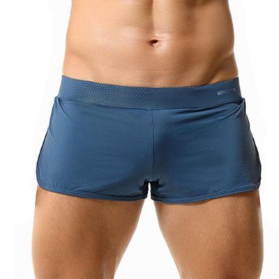 Wayonge Mens Boxers Shorts with Mesh Inner Thongs Breathable and Quick Dry Men Sports Underwear Boxer Briefs (Blue,Medium)
