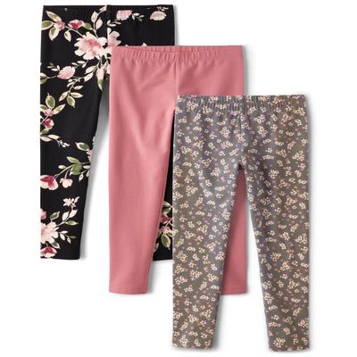 The Children's Place,Girls,Assorted Everyday Pull On Leggings,Floral/Mauve/Gray 3-Pack,Medium