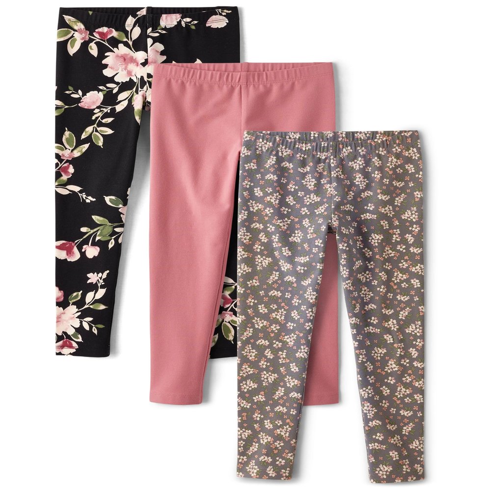 The Children's Place,Girls,Assorted Everyday Pull On Leggings,Floral/Mauve/Gray 3-Pack,Medium
