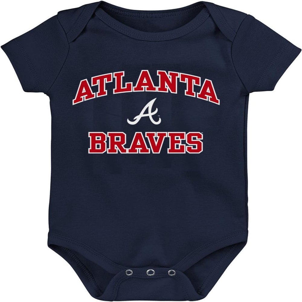 Outerstuff MLB Officially Licensed 0-24 Months City Headline Arch Logo Creeper Bodysuit Romper (Atlanta Braves - Navy, 6/9 Months)