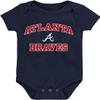 Outerstuff MLB Officially Licensed 0-24 Months City Headline Arch Logo Creeper Bodysuit Romper (Atlanta Braves - Navy, 6/9 Months) view 1