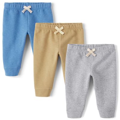The Children's Place,Baby Boys,and Toddler Fleece Jogger Pants,Blue/Brown/Grey 3-Pack,6 Months,9 Months