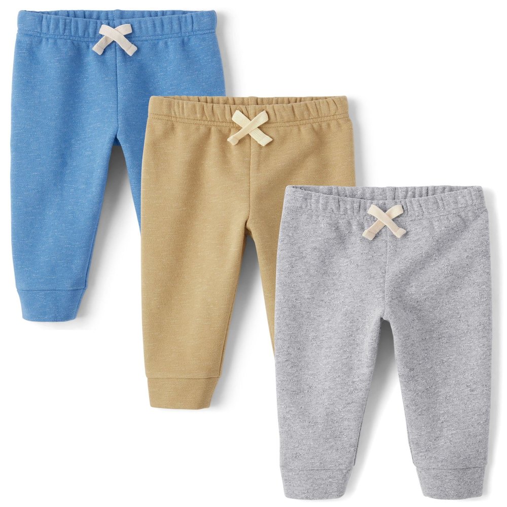 The Children's Place,Baby Boys,and Toddler Fleece Jogger Pants,Blue/Brown/Grey 3-Pack,6 Months,9 Months