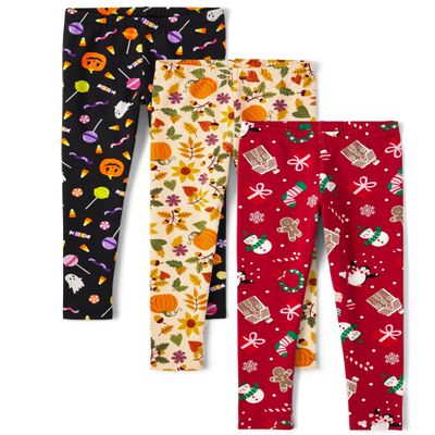 The Children's Place,Girls,Assorted Everyday Pull On Leggings,Harvest/Christmas/Halloween 3-Pack,X-Small